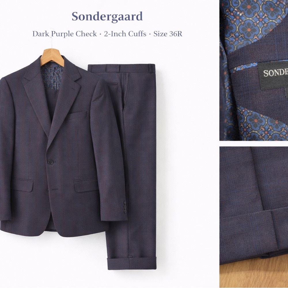 Dark Purple Checked Men's Suit - Jacket & Trousers - 36R